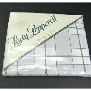 New Vintage Lady‎ Pepperell Twin Flat Sheet Gray White Plaid Jordan USA Dacron